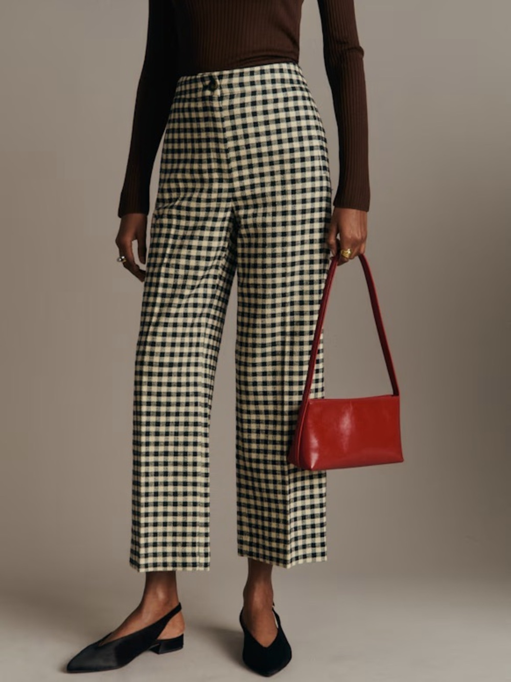 Sezane Martin Crop Check Trousers Pant Vichy Noir Ecru Sz 38 NWT